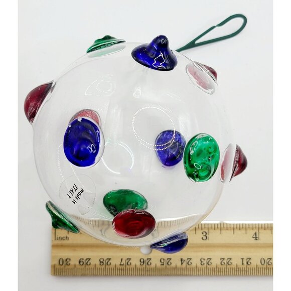 Hand-Blown Glass Ornament With Colored Accents 4.5-Inch Diameter Made In Italy - Picture 12 of 12